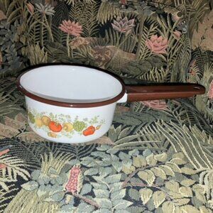 Corning Ware vtg Spice of Life enamel pot brown metal handle excellent condition